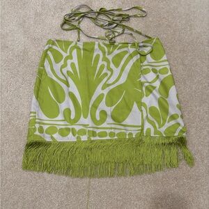 PrettyLittleThing Lime Green and White Patterned Skirt